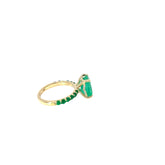 14k Yellow Gold 2.61ct Emerald Cut Columbian "Green Goddess"/.75ct Round Emerald on the the Shank and .10ct F VS2 Round Diamond the Halo Ring Certified By  GIA #2235203800